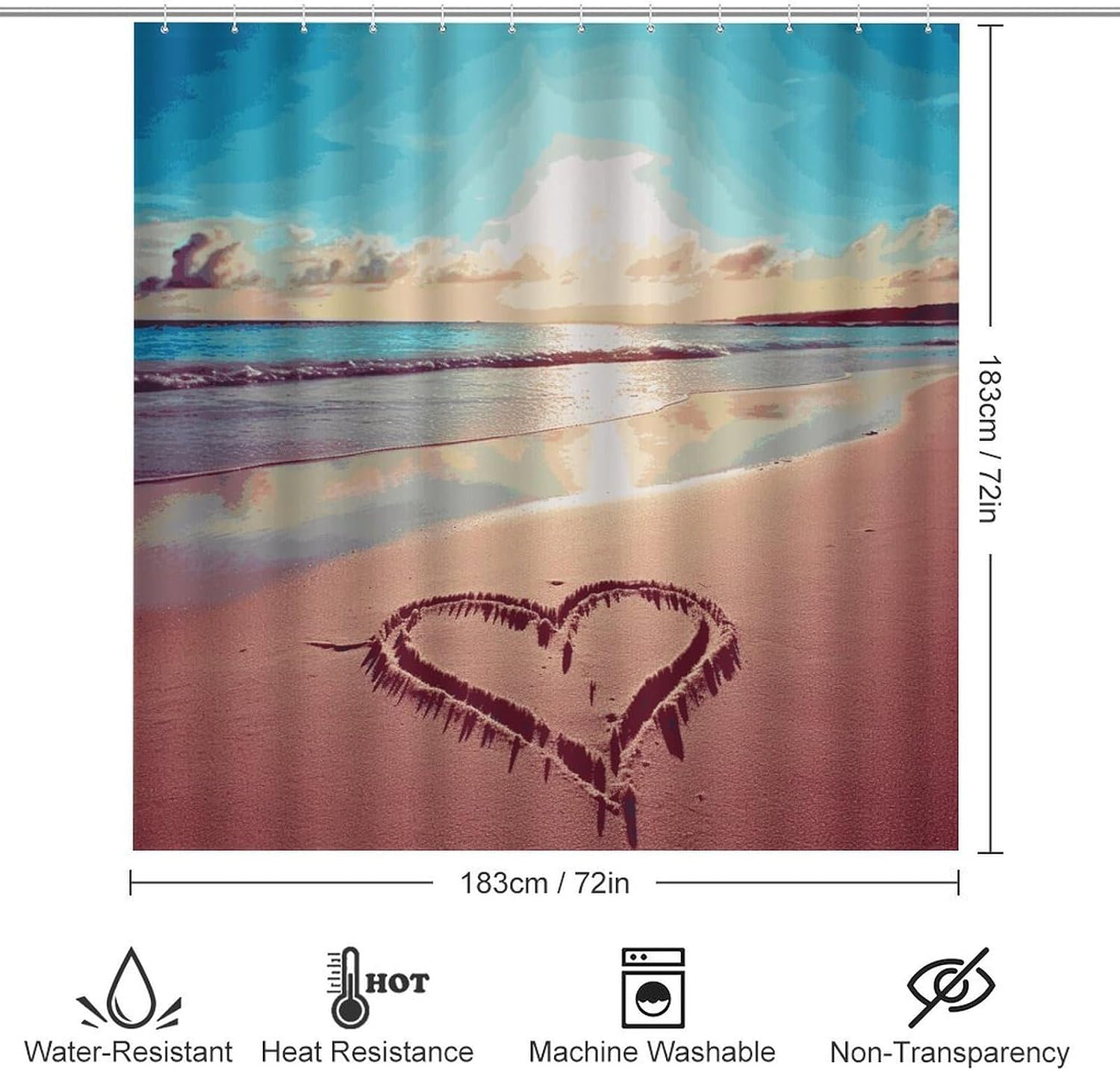 Love Beach Bath Rug Set 4 Piece,Bathroom Accessories Set-Toilet Rugs U Shaped,Toilet Lid Cover,Shower Curtain and Rugs,Ultra Soft, Absorbent,Home Decor