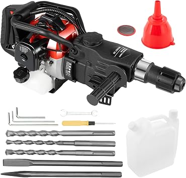 Demolition Jack Hammer 1.63HP Concrete Breaker, 2-Stroke 32.6CC Gas Heavy Duty Powered Chipping Hammer Cement/Pavement/Floor Breaker with Drill Point Flat Chisel Bit