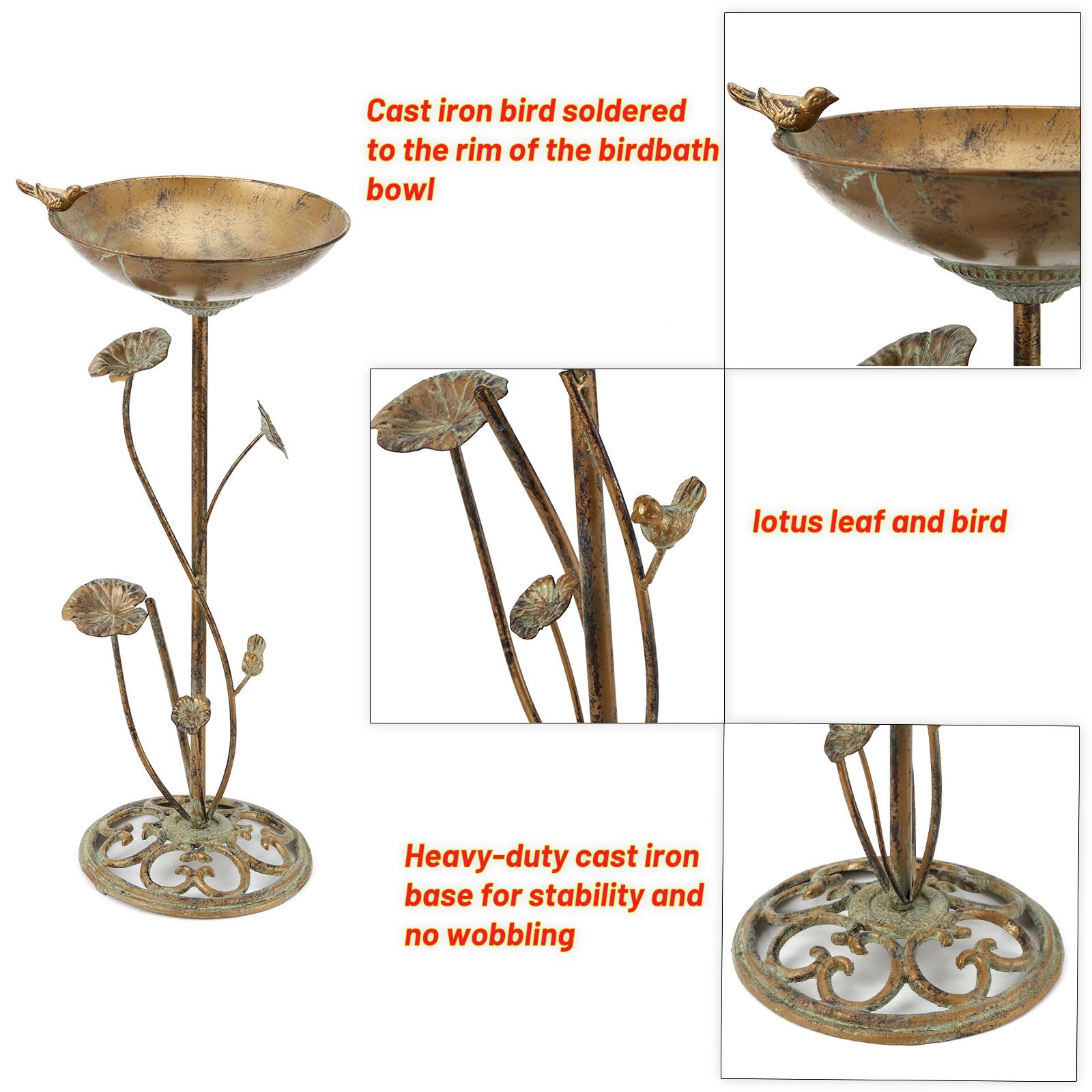 29 cm B x 72,4 cm H Vogeltränke aus Gusseisen Podest Vogeltränke für den Außenbereich | Vogeltränke für draußen Vintage Metall Vogeltränke Garten Hof Dekoration