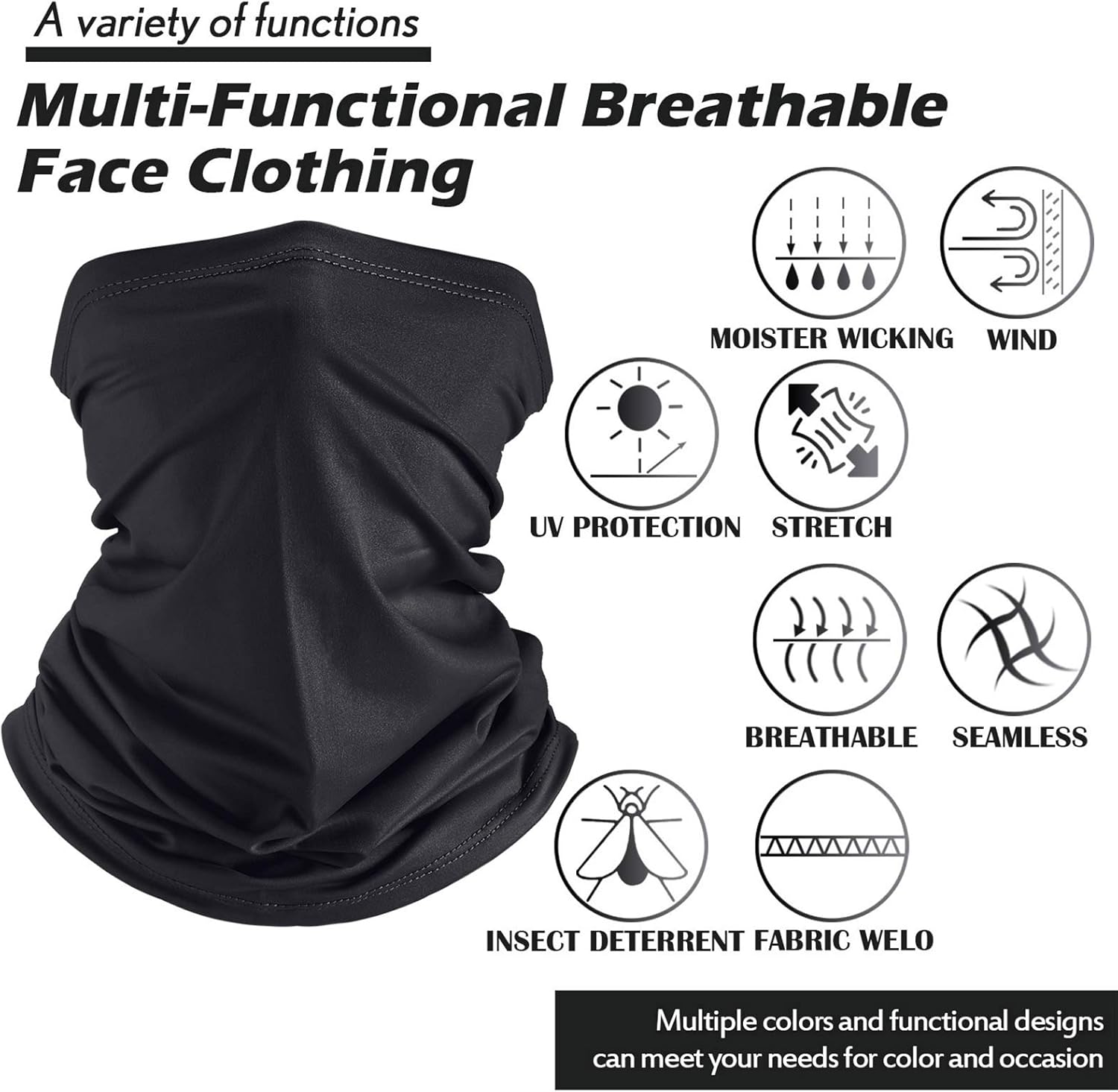 Neck Gaiter Mask Windproof Scarf UV Protection Balaclava Bandanas Breathable Outdoor for Men Women(20 Pieces,Black) - Image 2