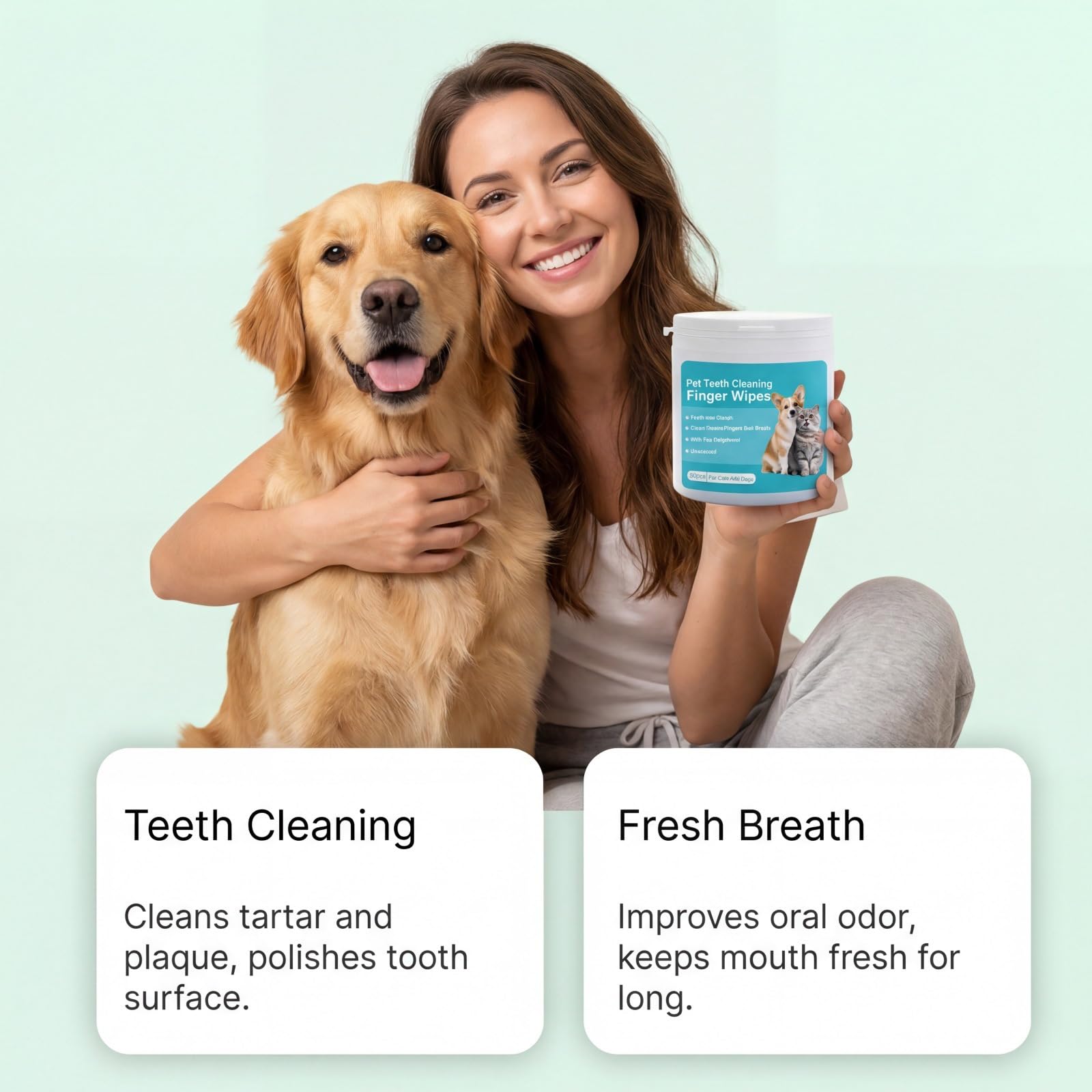 2026 New Natural Pet Dental Finger Wipes, Clean Teeth & Fresh Breath for Dogs & Cats, Dental Wipes, Natural Pet Oral Care, Plaque & Tartar Remover, Bad Breath Freshener (1cans+ear clean)