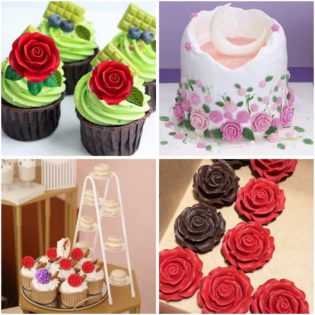 Rose Flower Silicone Molds,2pcs Roses Flowers Fondant Mold for Candy Chocolate Cupcake Cake Pop Puck Decoration DIY Crafts Polymer Clay image 3