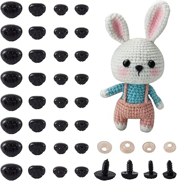 Craftdady 100Sets Black Plastic Safety Noses Crafts with Washers for DIY Puppet Plush Animal Making