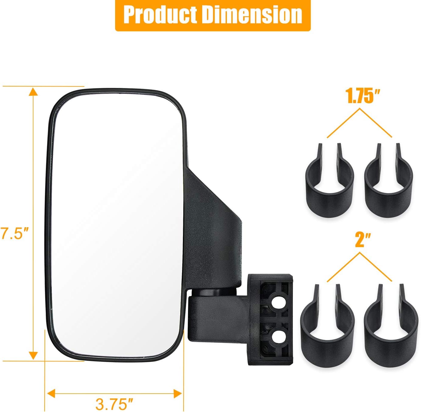 UTV Side View Mirror Rear View Mirror with 1.6“-2“ Roll Bar Cage,Easily Adjustable Compatible with Polaris Ranger RZR Can-Am Maverick Yamaha YXZ Rhino Kawasaki Teryx Honda Pioneer Talon Arctic Cat
