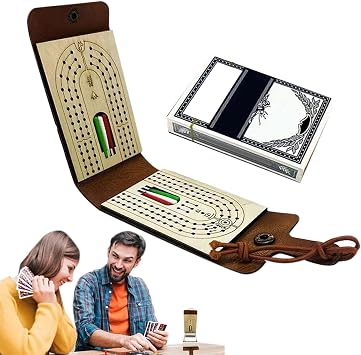 Cribbage Board Game Set, Cribbage Board Set, Travel Cribbage Board Game Set Portable Cribbage Board - Classic Cribbage Game for Kids and Adults, Synthetic Leather Case, Playing Cards, Pegs