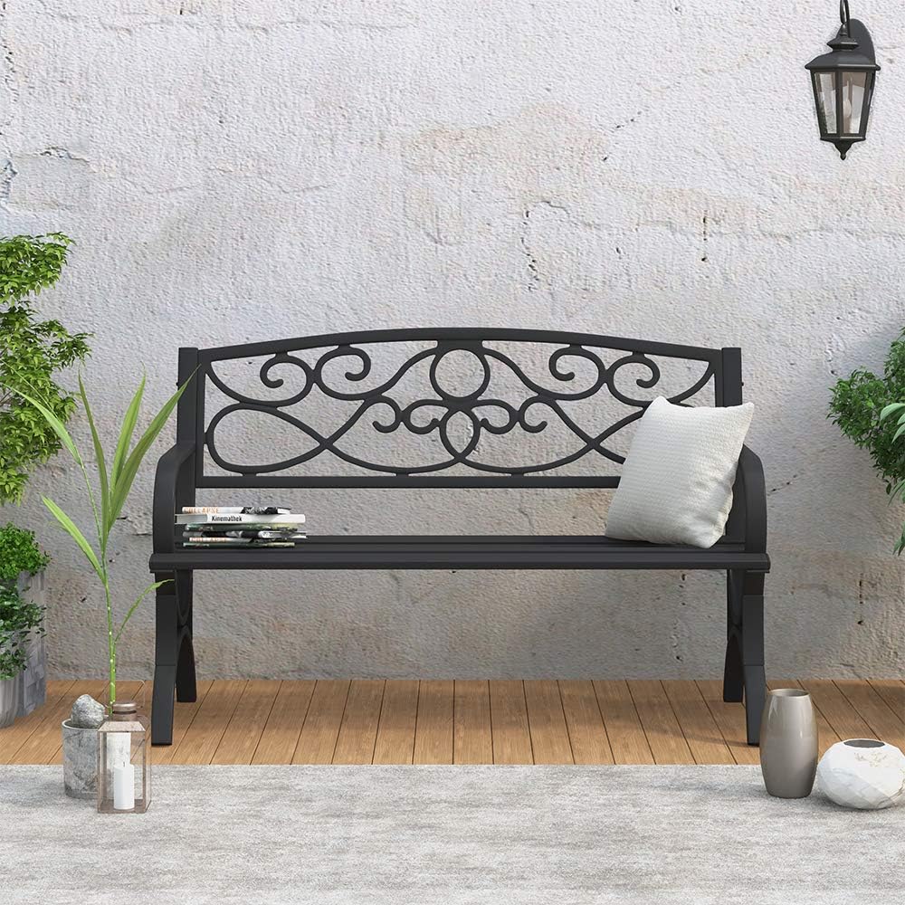 MAYPEX 4 Ft. Steel Outdoor Garden Bench Patio Chair Yard Park Seating Outside Furniture 2-Person Loveseats