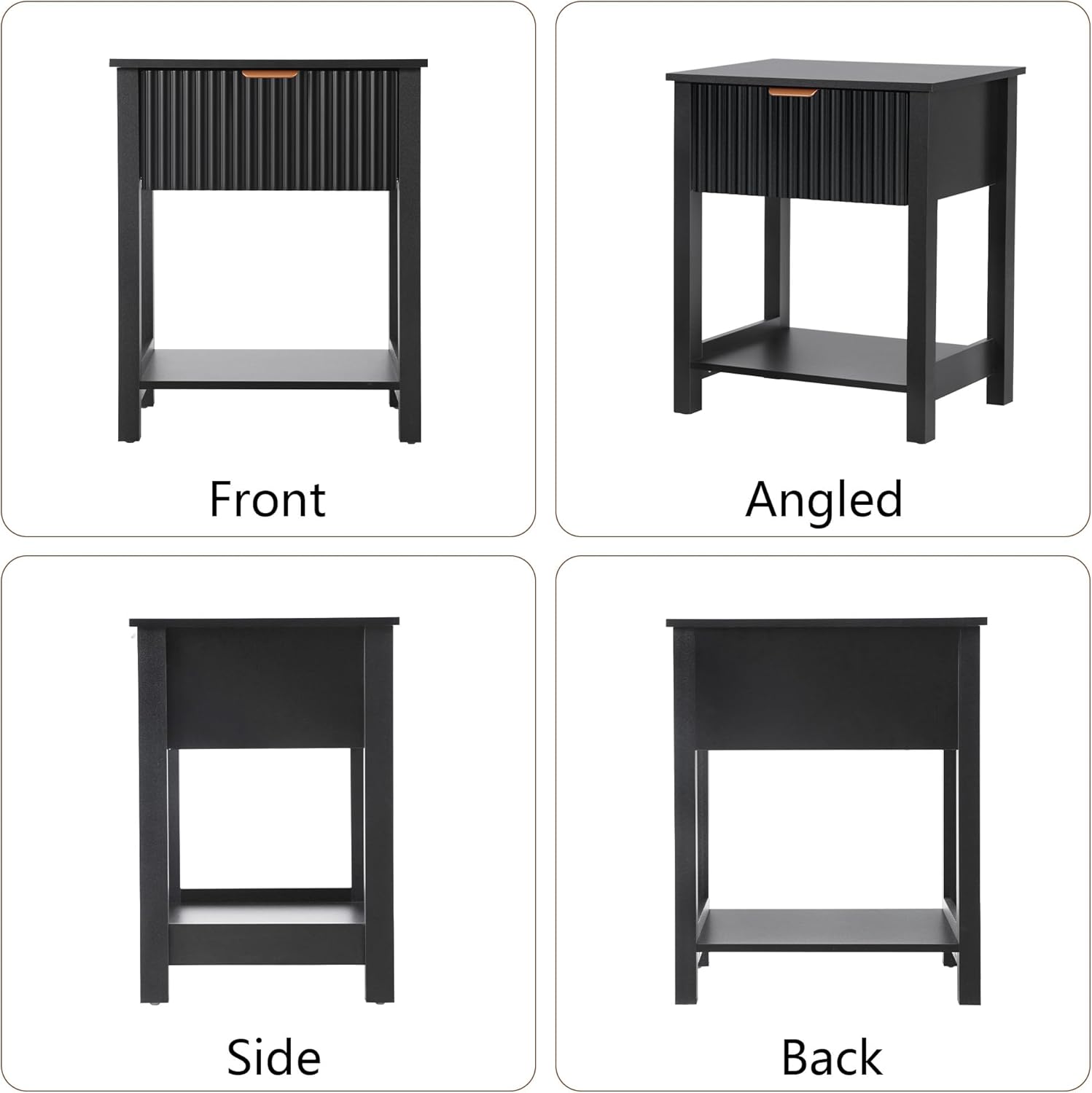 Mid Century Modern Nightstand with Drawer, Black Night Stand for Bedroom, Small End Table with Storage, Living Room/Bed Side Table with Drawer for Small Spaces, Fluted Nightstand with Storage