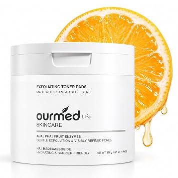 Ourmed Life Gentle AHA and PHA Exfoliating Toner Pads for Sensitive Skin