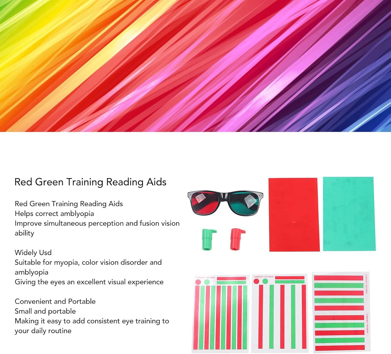 Red Green Vision Correction Cards,ANGGREK Myopia Strabismus Amblyopia Stereo Eye Training Reading Aids Red Green Training Glasses