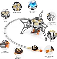 Vista 5 de WADEO Estufa de camping resistente al viento de 6800 W, estufa de mochilero con encendido piezoeléctrico y adaptadores de recipiente de combustible