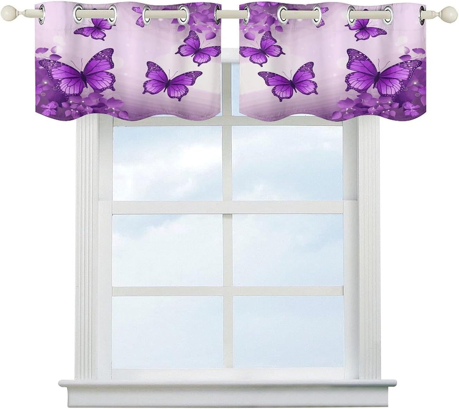 Purple Butterflies 2 Pack Valance Curtains Window Treatments. Adjustable Curtain with Rod Pocket.Cafe Curtains is Half Curtains for Privacy Decorative 52x18.1 Inch.