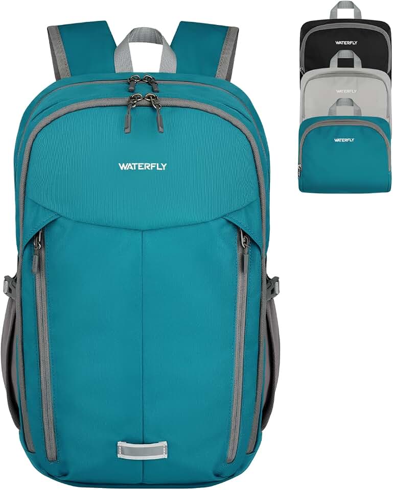 WATERFLY Lightweight Packable Backpack, 25L Small Foldable Travel Daypack | Multi-Pocket with Luggage Strap, Breathable Back Pad, Comfortable to wear, Easy to Fold, Compact Day Pack for Hiking Outdoor