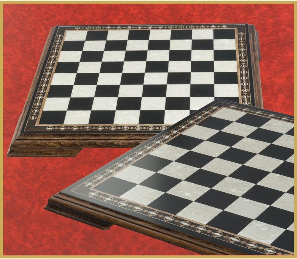 Studio Anne Carlton Mini Luxury Chessboard with Inlaid Marquetry Design and Legs - Stained Black Walnut and Eco Mother of Pearl - 13.75 Inches - for Small Size Themed Chess Sets