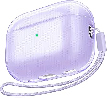 AIRSPO Airpods Pro 2nd Generation Case Cover, Clear Soft TPU Protective Cover Compatible with Apple AirPods Pro 2 Wireless Charging Case with Keychain and Lanyard Clear Purpl