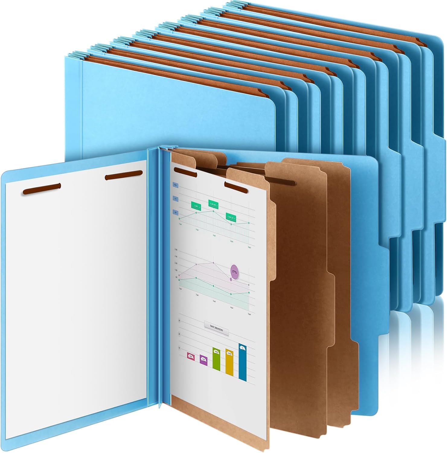 24 Pcs Classification Folders Letter Size, 3 Divider Pressboard File Folder with Fasteners, Expanding File Organizer Bulk for Teachers, Clergy, Office, Church, Christmas Donations (Blue)