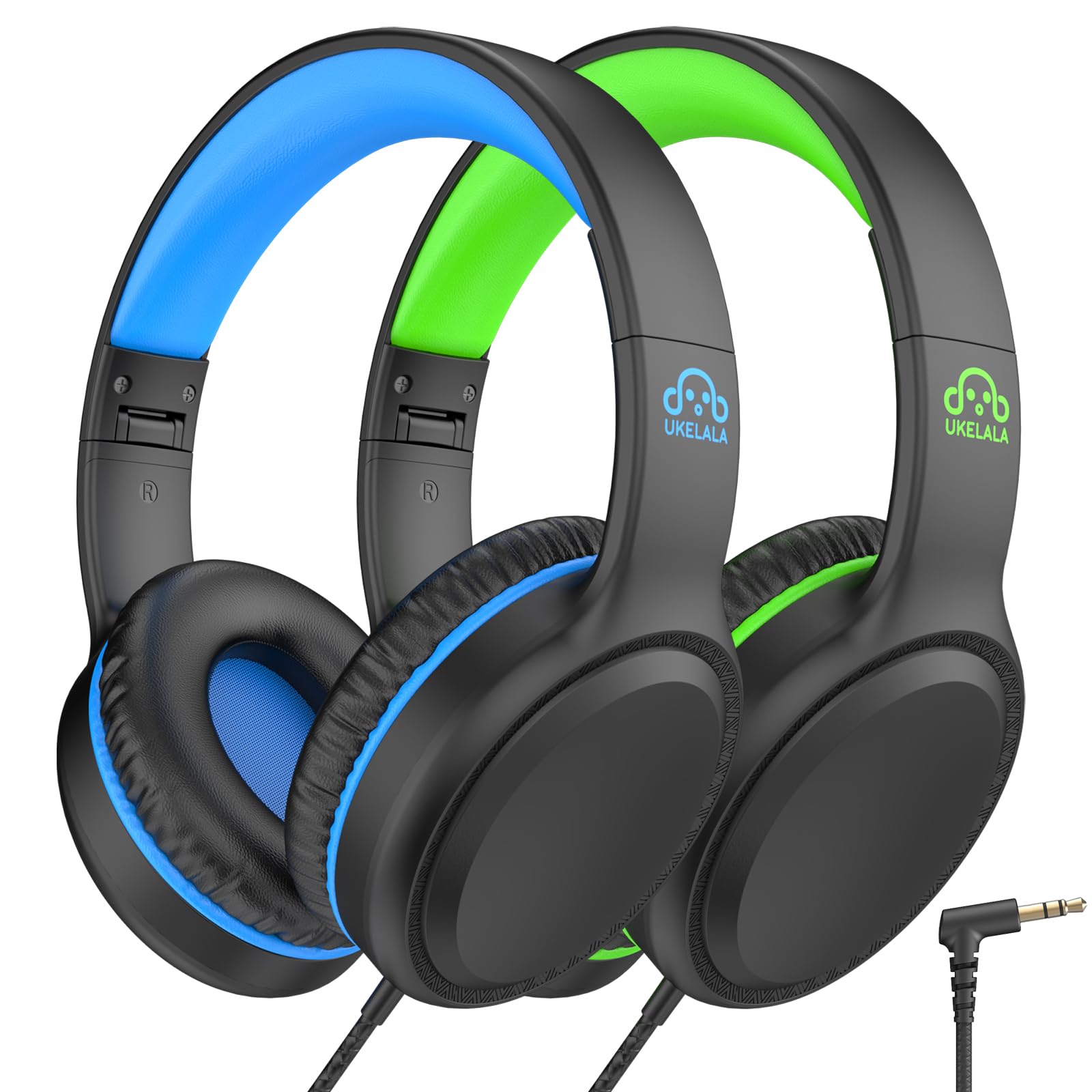 UKELALA U2 2 Pcs Wired Headphones for Kids Boys Girls, On Ear Youth Headphones for School Airplane Travel, Lightweight Portable Compatible with Tablet