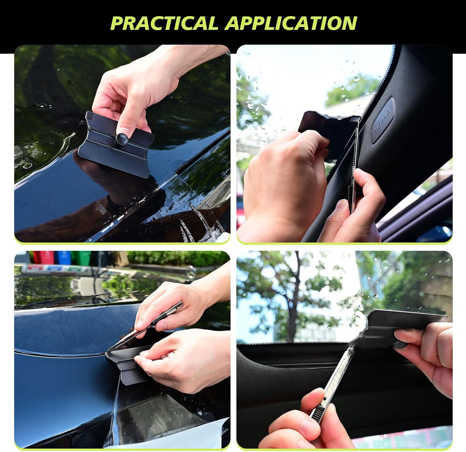 NEWISHTOOL Vinyl Wrap Squeegee with Blade Guide Cut Line and Handle Grip, 2 PCS Wing Shaped Squeegee Smooth Hard Card Scraper for Sign Making, Window Tinting and Precise Distance Cutting
