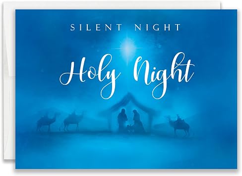 JBH Creations Silent Night Religious Christmas Card with Scripture - Pack of 24