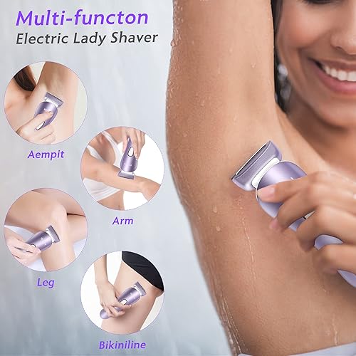 Miniatura 3 de Maquinilla de afeitar eléctrica para mujer recortadora de bikini para mujer piernas y axilas afeitadoras eléctricas sin dolor para mujer con luz LED