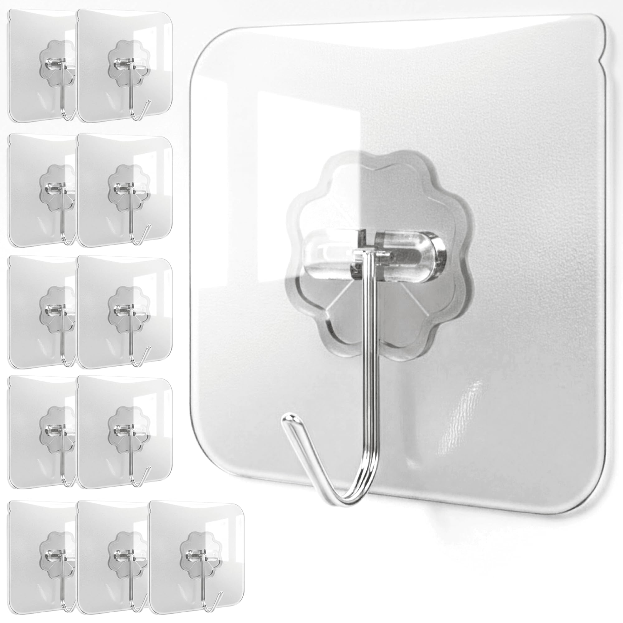4smile selbstklebende Haken – 12 Stück Klebehaken extra stark, wetterfest und rostfrei, 180° drehbar, für Weihnachtsdekoration, Küche, Bad, Wand und Decke