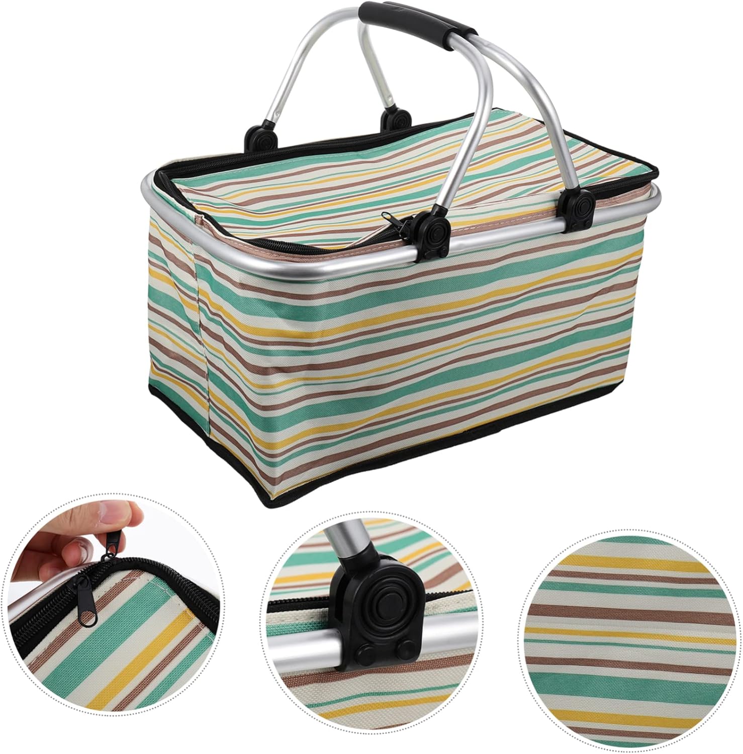 Insulated Picnic Basket with Zipper and Sturdy Handle Heavy Duty Grocery and Fruit Storage Basket for Outdoor Food and Beverage Cooling Portable Shopping Basket for Trips and Picnics