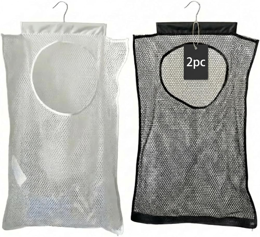 Hanging Laundry Hamper 2 Pack with Bottom Zipper & Sturdy Hooks, Large Capacity Mesh Foldable Over The Door Laundry Bag, Space Saving Storage for Bathroom Bedroom Closet Dorm RV Apartment Small Spaces