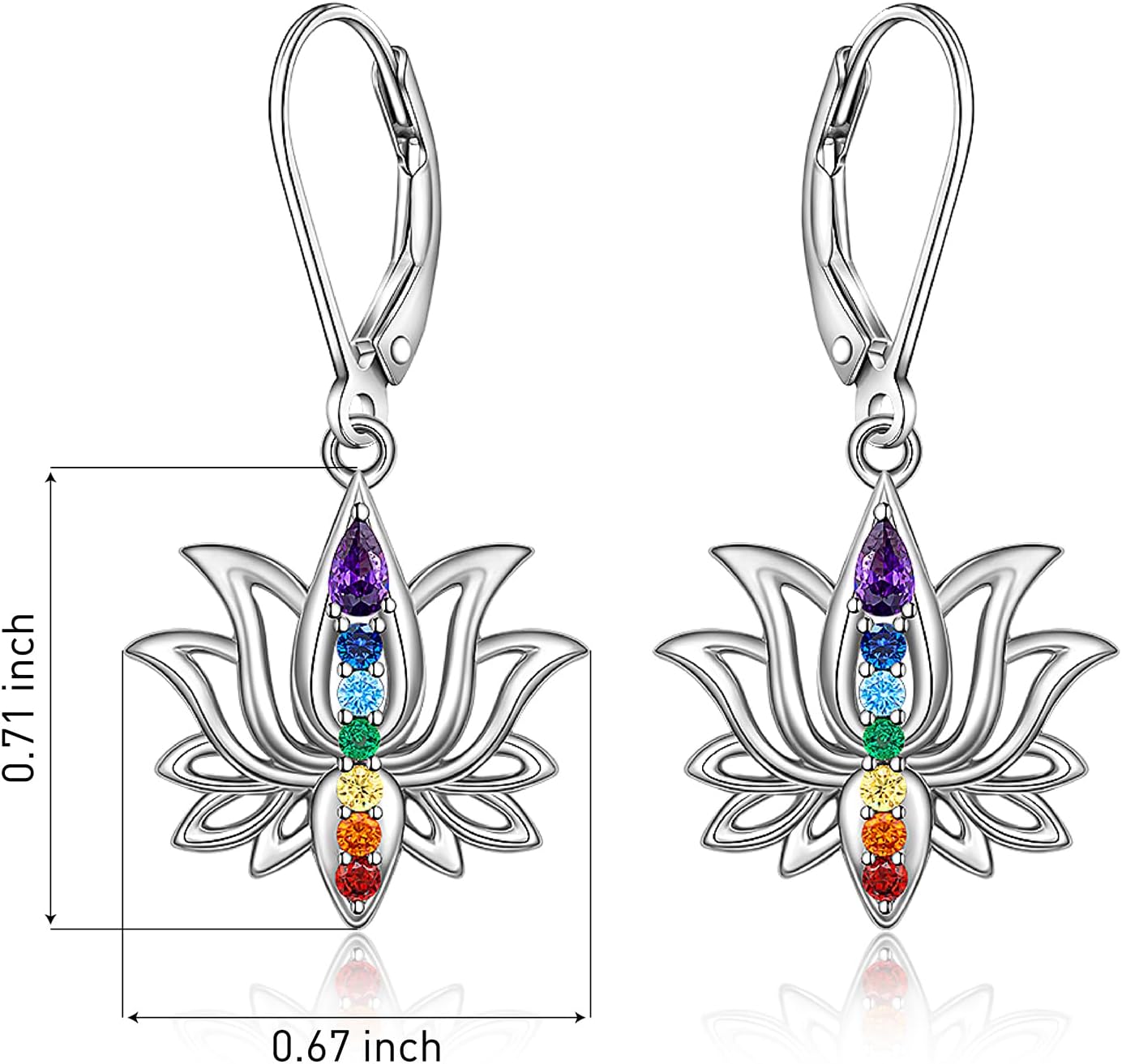 Chakra Earrings Lotus Flower 7 chakra Stones Leverback Earrings for Women Dangle Yoga Lotus Jewelry Balance Meditation - Image 2