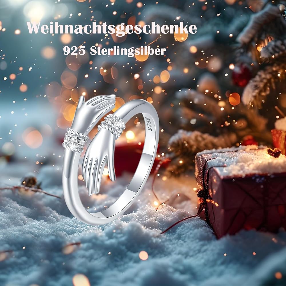 Anello per abbraccio, in argento Sterling 925, regolabile, da