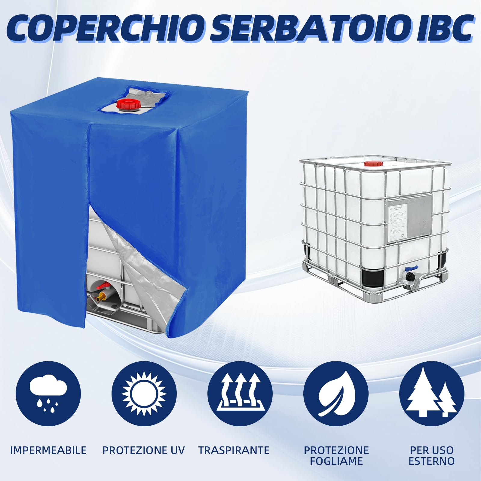 Coperchio serbatoio IBC tessuto Oxford 420D resistente UV intemperie 1000 l 120 x 100 x 116 cm
