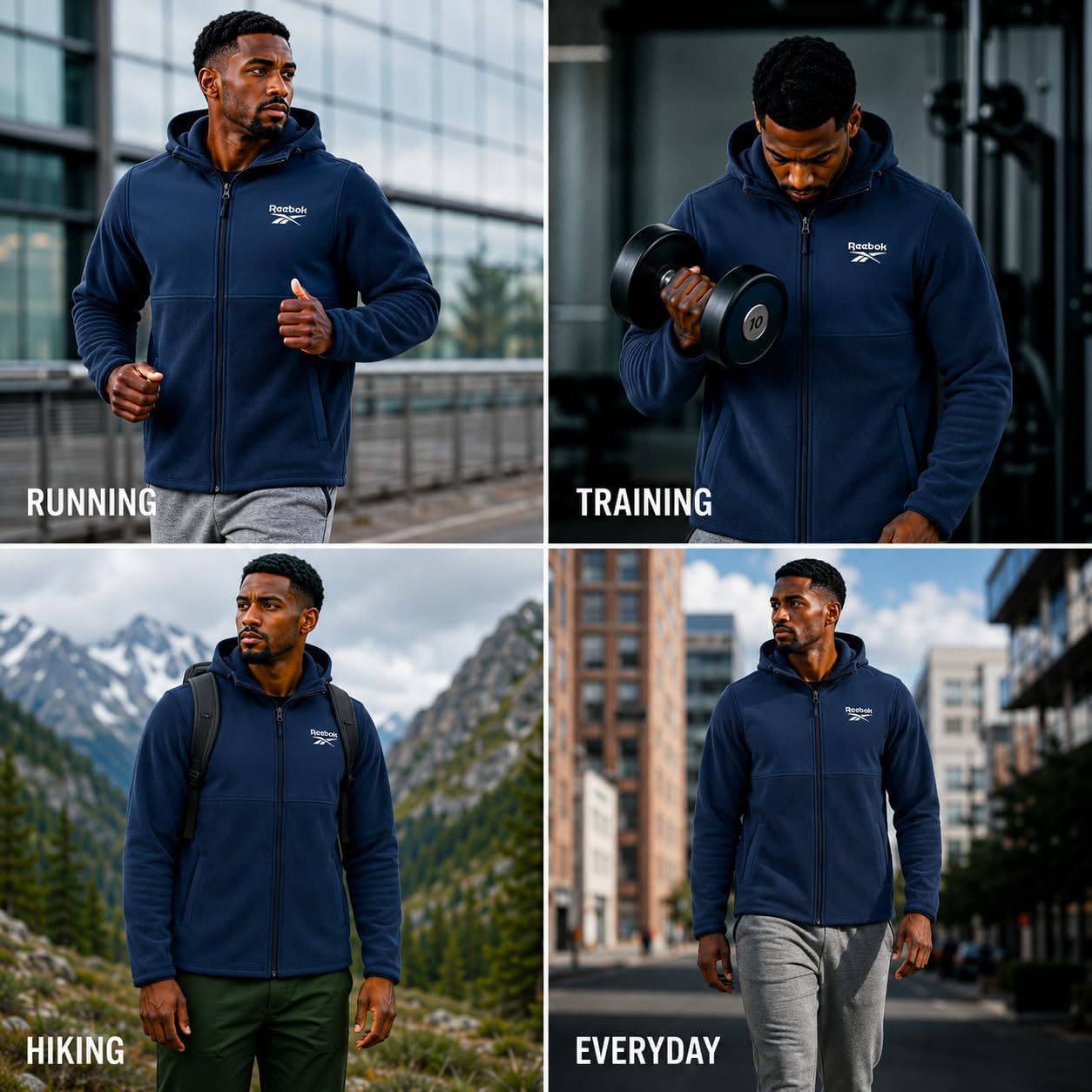 Reebok Mens Fleece Jacket - Lightweight Zip Up Winter Jackets for Men