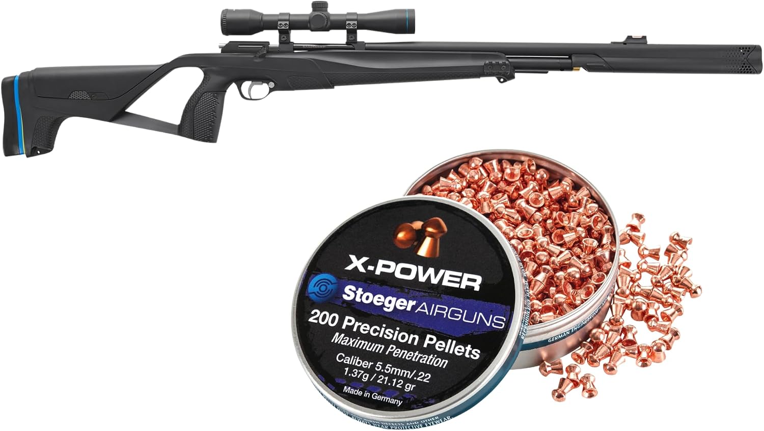 Stoeger XM1 PCP Airgun + Scope - .22 Caliber - Black Synthetic with X-Power Dome Pointed Pellets