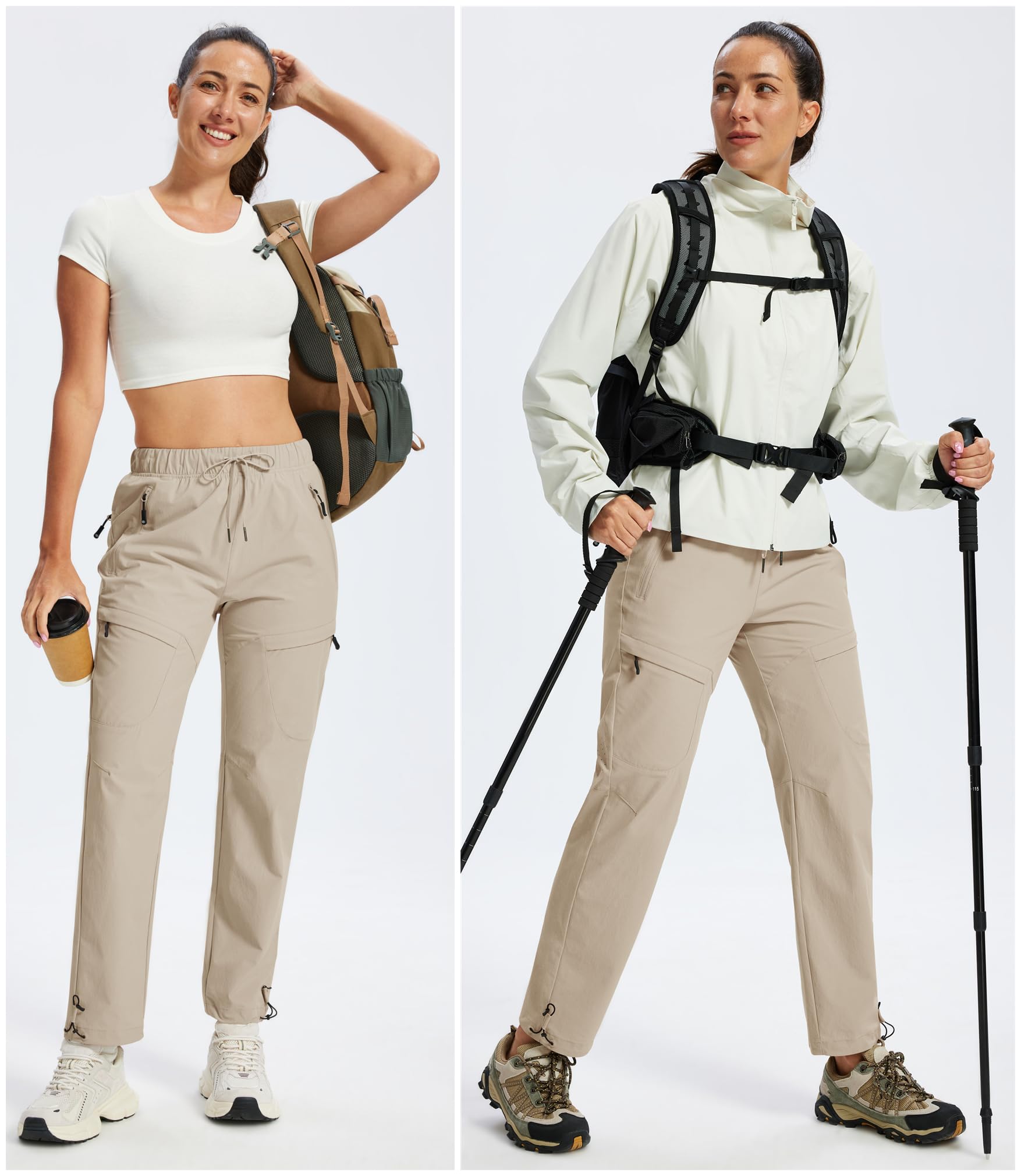 MoFiz Wanderhose Damen Outdoorhose Cargo UV-Schutz Trekkinghose Stretch-Hose Leichte Funktionshose mit 5 Reißverschlusstaschen