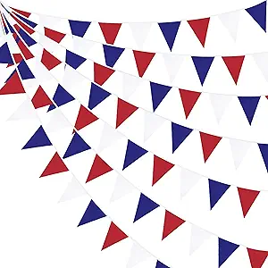32Ft Red, Blue & White Patriotic Fabric Pennant Triangle Flag Bunting Garland