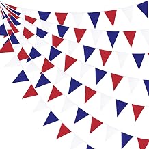 Pink Blume 10M/32Ft Blue White Red Banner Party Decorations Fabric Pennant Triangle Flag Bunting Garland for France Flag National Party National Day Graduation Decor