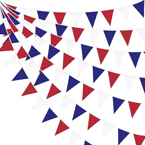 32Ft Red Blue White Banner Party Decorations Fabric Pennant Triangle