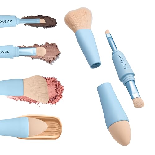 Alleyoop Multi-Tasker 4-in-1 Makeup Brushes Set Professional – Travel Makeup Brush Set with Blending Sponge, Eyeshadow, Eyebrow & Liner, Blush & Bronzer Brush – Vegan & Travel-Friendly - Multi-Tasker 4-in-1 Brush