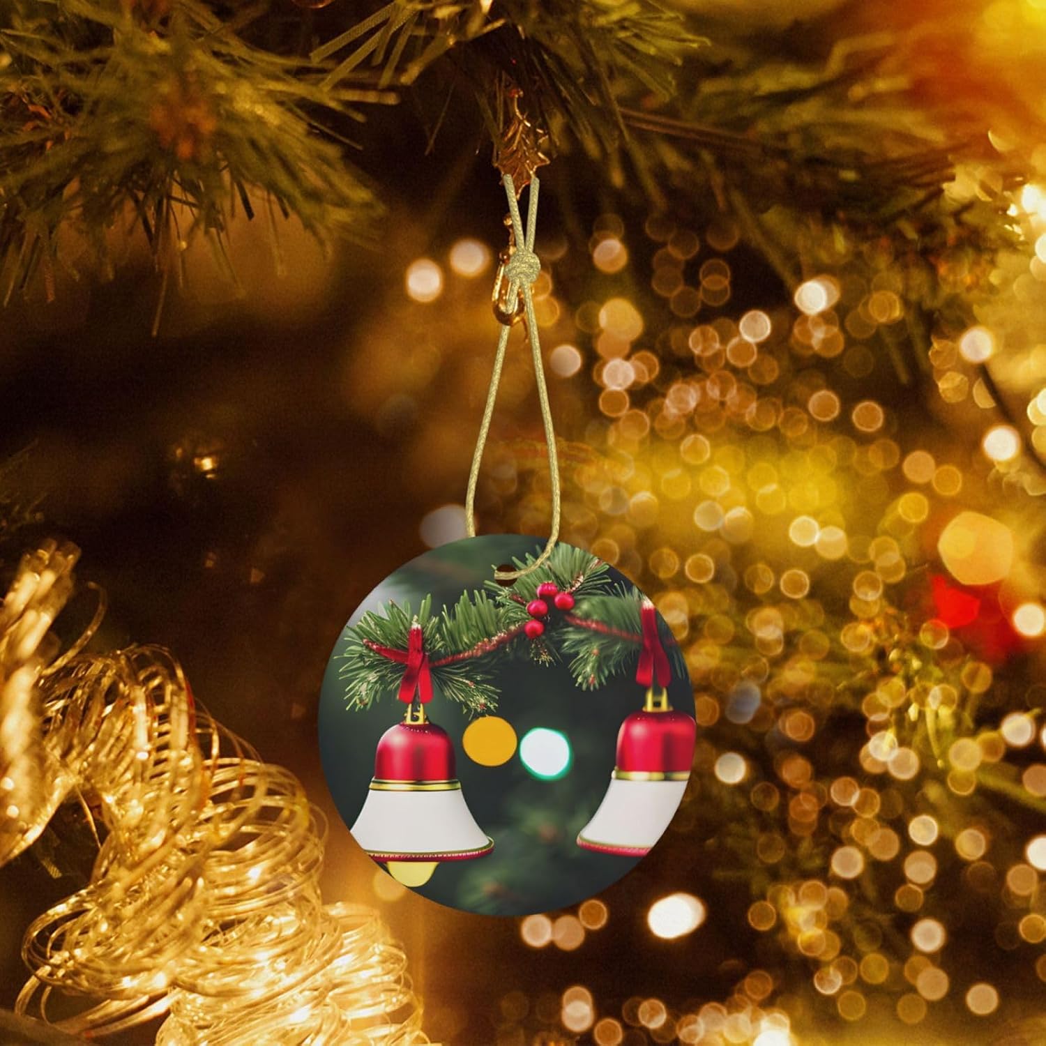 Christmas Tree and Bell Christmas Ceramic Round Ornament:A Must-Have Christmas Ceramic Decor for The Festive Season