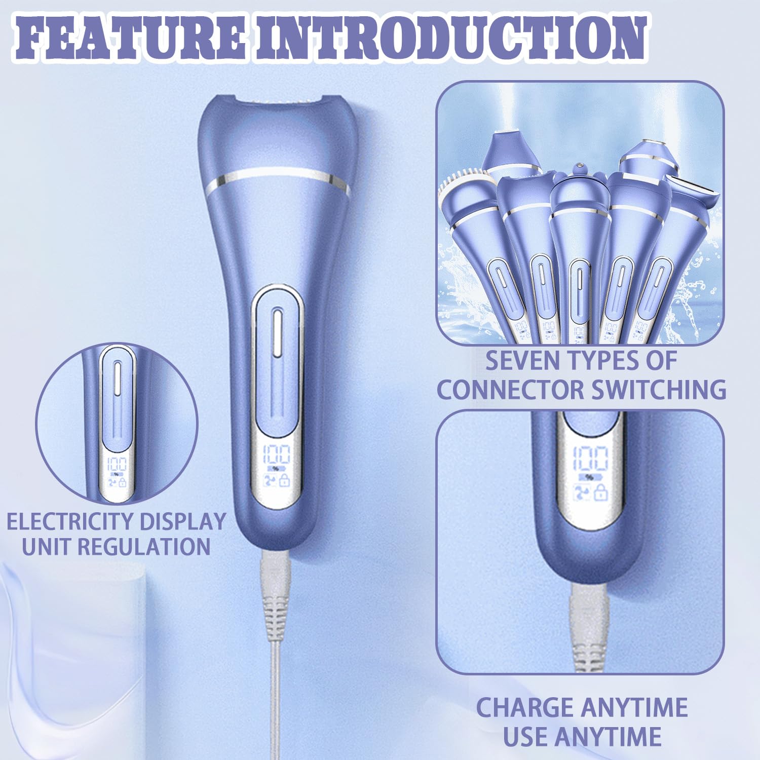 7 in 1 Epilierer Damen Elektrisch, Rasierer Damen mit LED Anzeige, IPX7 Wasserdicht Intimrasierer & Bikini Trimmer, Nass- und Trockenrasierer für Frauen für Gesicht Achseln Beine Intimbereich