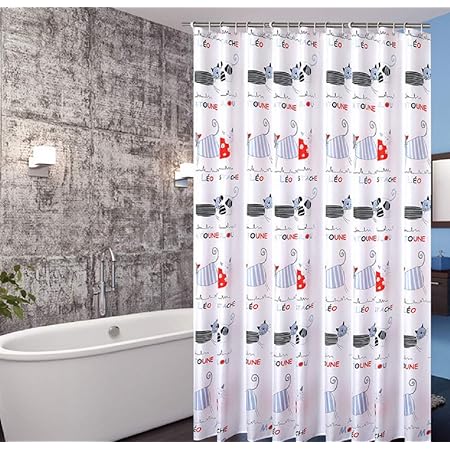 Amazon シャワーカーテン ユニットバス 浴室 間仕切り 可愛い猫ちゃん 半透明 防水 防カビ 目隠し用 バスカーテン バス用品 撥水 速乾 お風呂カーテン 保温 リング付き 取り付け簡単 150 180cm シャワーカーテン ホーム キッチン オンライン通販