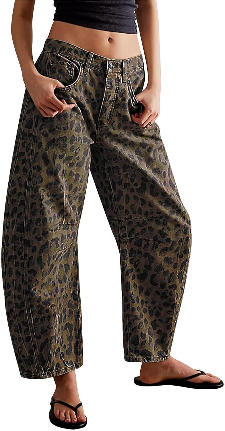 CHARTOU Women's Wide Leg Cropped Baggy Y2k Mid Rise Jeans - Boyfriend Harem Denim Pants