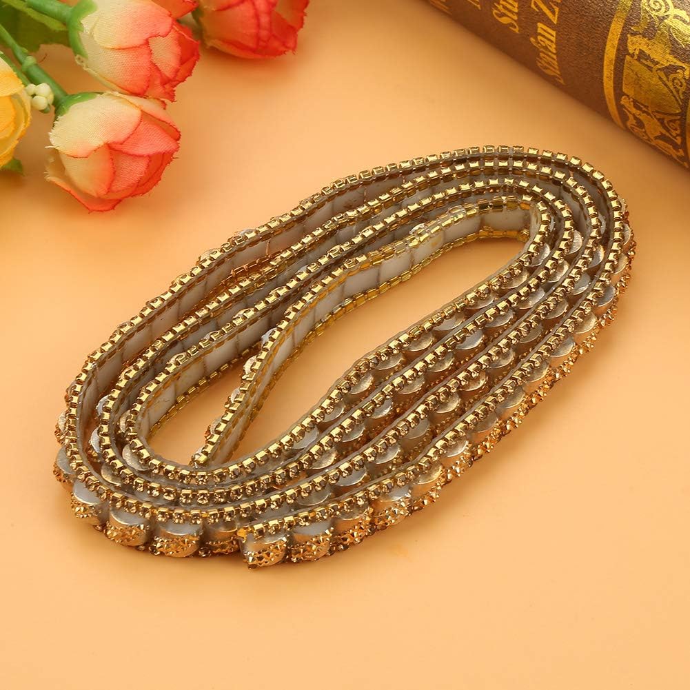 Rhinestone Ribbon Roll, Rhinestone Heat Backing Glue Ribbon Mesh Wrap Roll for Wedding Cakes, Birthday Decorations, Baby Shower Events, Arts and Crafts Projects DIY Decor(Gold)