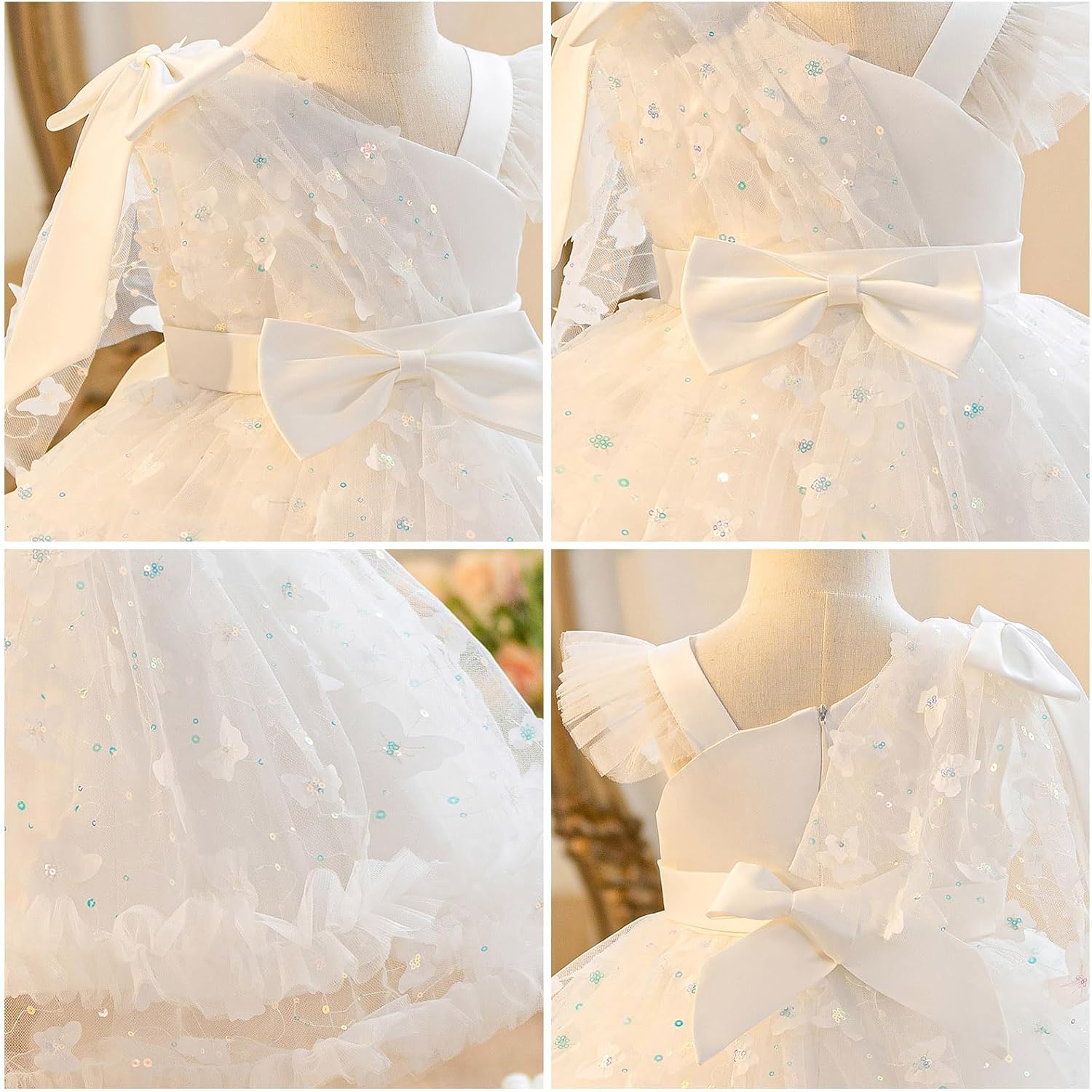 OBEEII Toddler Baby Girls Pageant Dress Sequins Heart Tulle Tutu Dress Flower Wedding Princess Birthday Party Prom Gown