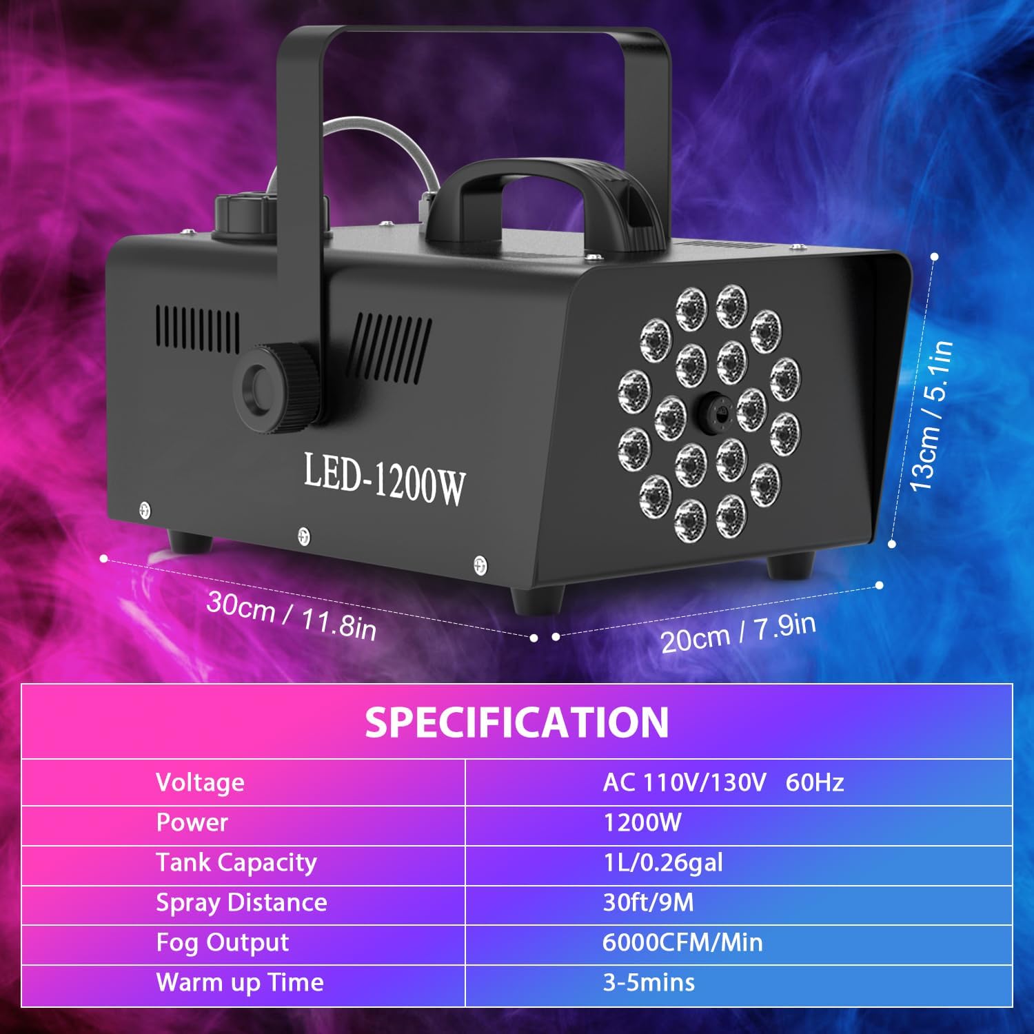 1200W Fog Machine, Outerman Smoke Machine with 18LED Lights 6000CFM Fog with Wireless Remote Control