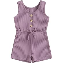 TheFound Toddler Baby Girl Summer Romper Ribbed Clothes Infant Baby Jumpsuit Button Down Rompers Clothing 0-5T