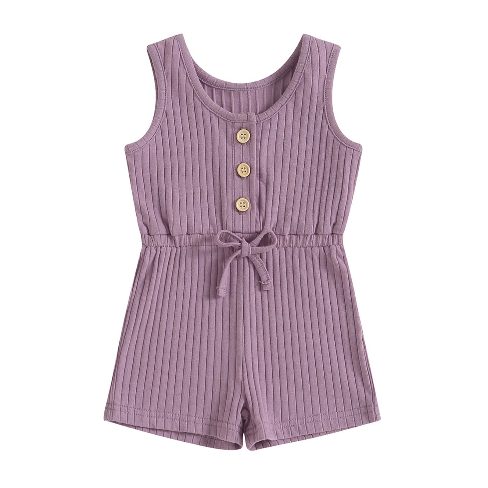 TheFound Toddler Baby Girl Summer Romper Ribbed Clothes Infant Baby Jumpsuit Button Down Rompers Clothing 0-5T