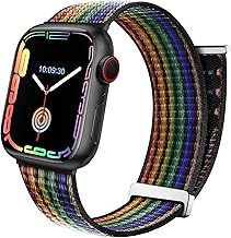 Mastten Sport Pride Bracelet Compatible with Apple Watch Strap 44 mm 45 mm 46 mm 49 mm 42 mm, Soft Nylon Strap with Strap for iWatch 11 10 9 8 7 6 5 4 3 2 1, SE 3 2 1, Black Rainbow