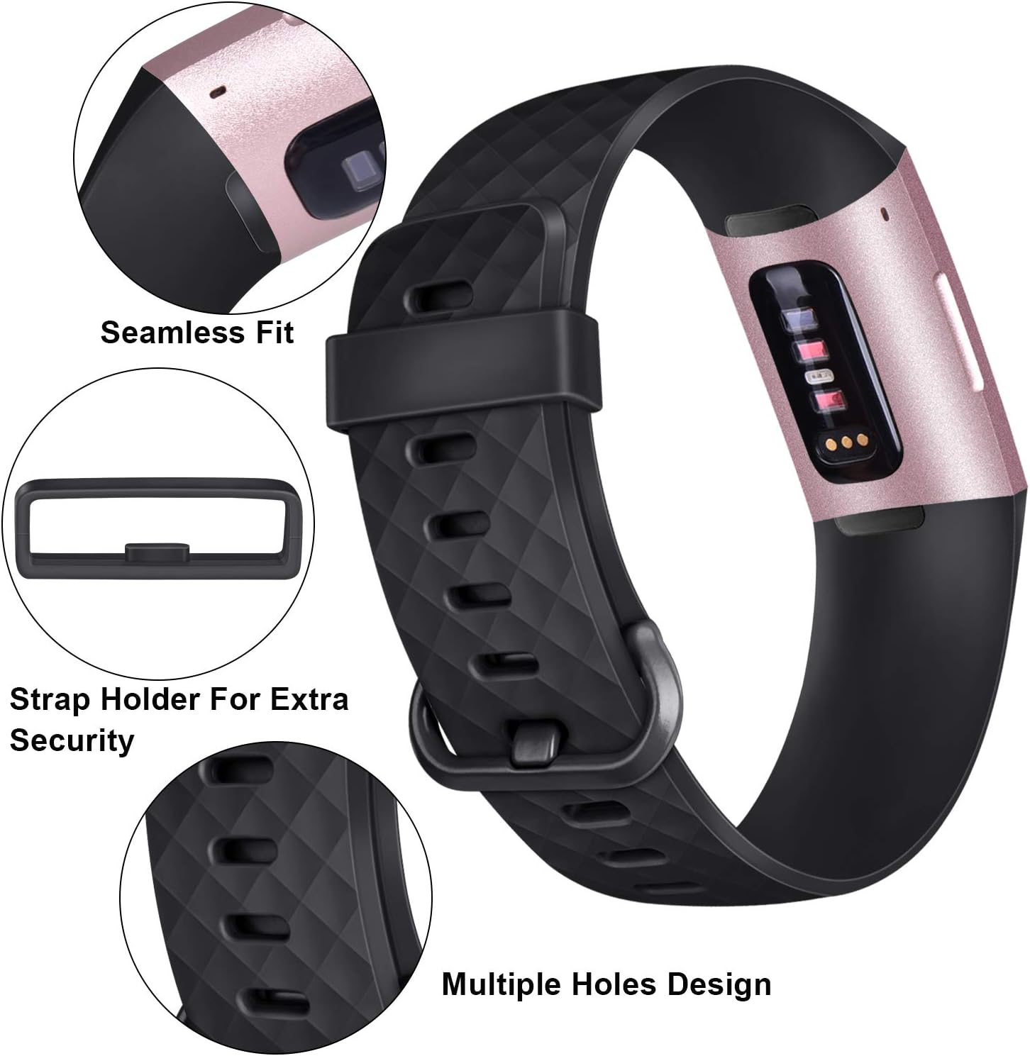 Pack 3 Silicone Bands for Fitbit Charge 4 / Fitbit Charge 3 / Charge 3 SE Replacement Wristbands for Women Men Small Large(Without Tracker) (Large: for 7.1"-8.7" Wrists, Black+Navy Blue+Slate Grey) : Electronics