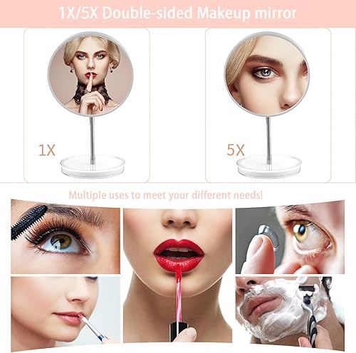 Miniatura 2 de Espejo de maquillaje con aumento 1x5x con soporte, espejo de mesa de escritorio de doble cara de 6 pulgadas, espejo cosmético de mesa de rotación de