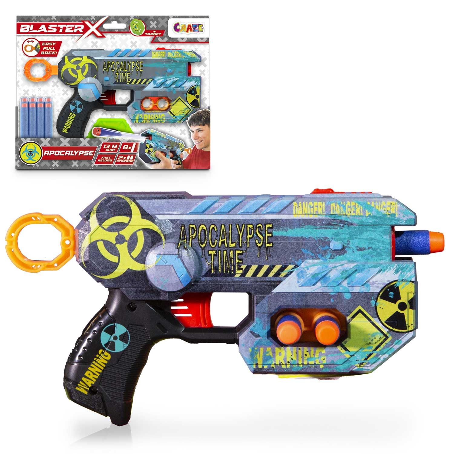 CRAZE BLASTER-X Foam Gun: Kids Foam Blaster Toy, 21cm, 8 Dart Gun, 13m Range, 4 Colours