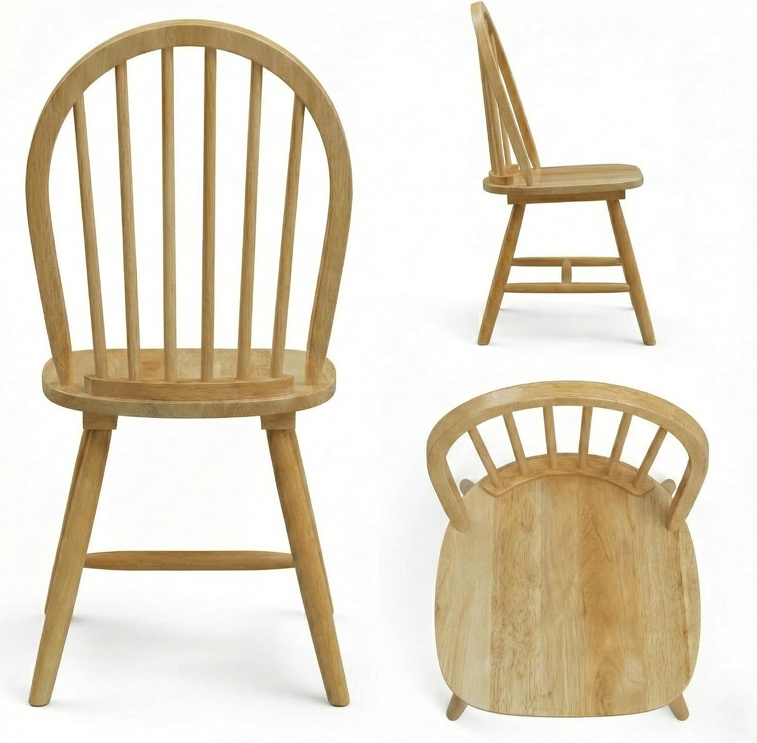 SIMOE Windsor Dining Chairs Set of 2, Farmhouse Kitchen Chairs with Solid Wood Legs, Spindle Back, Wooden Armless Dining Room Chairs for Kitchen, Dining Room, Oak